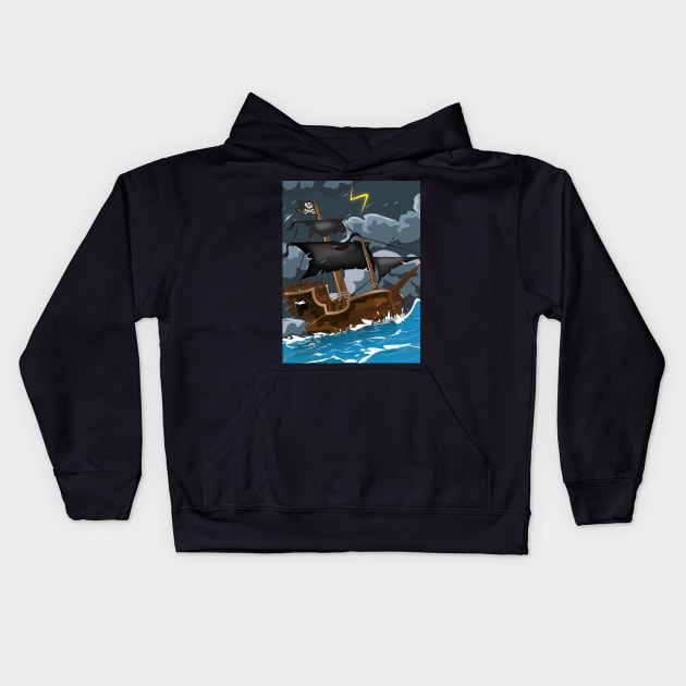 Pirate Ship in a storm Kids Hoodie by nickemporium1